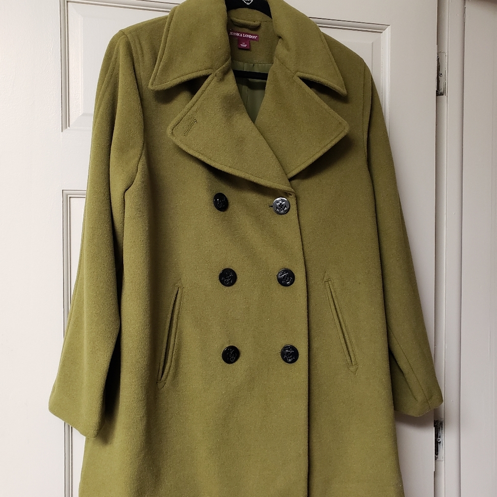 Jessica London Pea Coat, Size 14, NWOT, Green